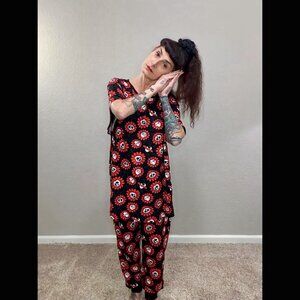 NWOT Killstar Gloomy Blossom PJ Joggers Set Goth Cute Punk Red & Black Floral XL